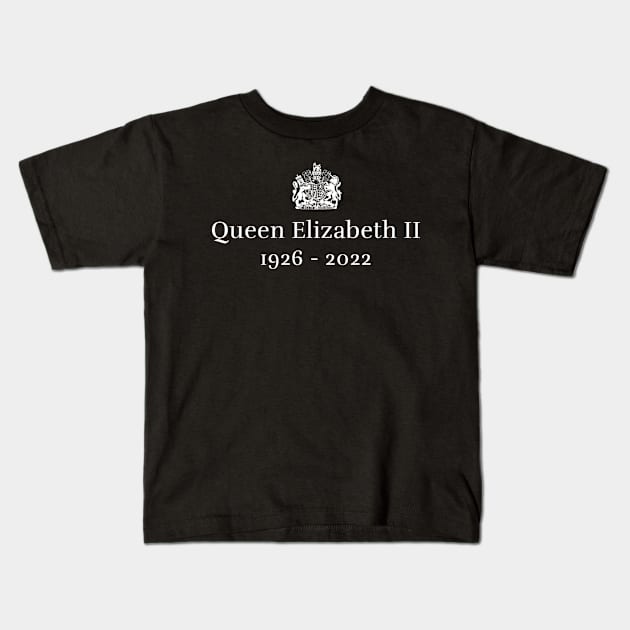 Queen Elizabeth II 1926 - 2022 Kids T-Shirt by Quetzalita